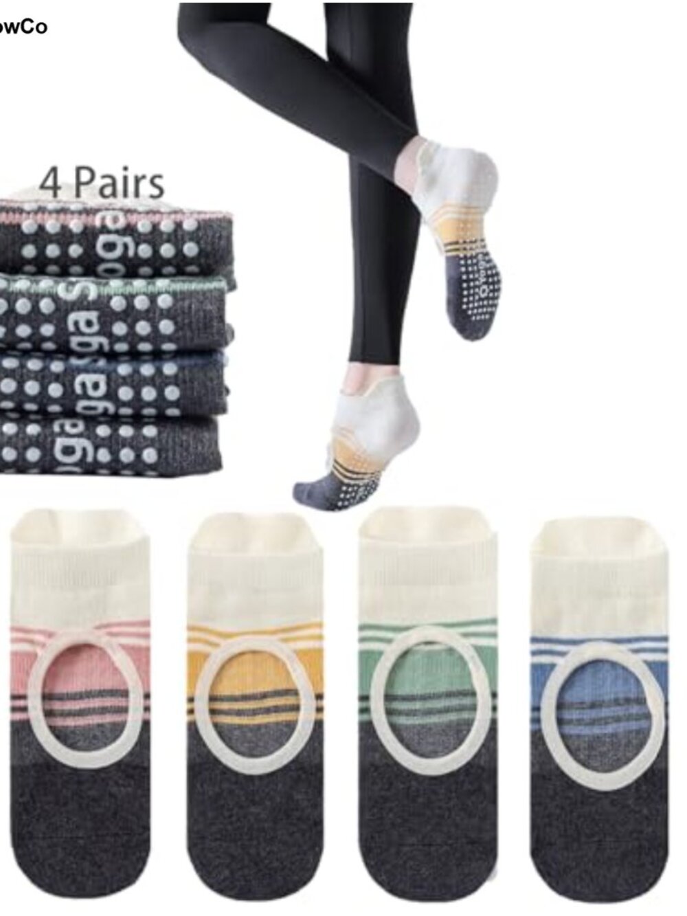 4 Pairs Pilates Grip Socks Women Non-Slip Yoga Ballet Ankle Socks
